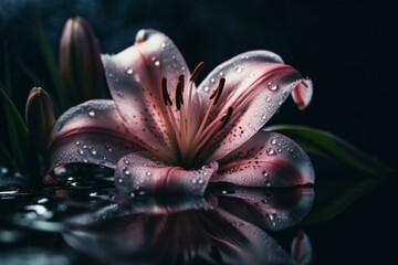 Pink lily amidst clear water. Generative AI