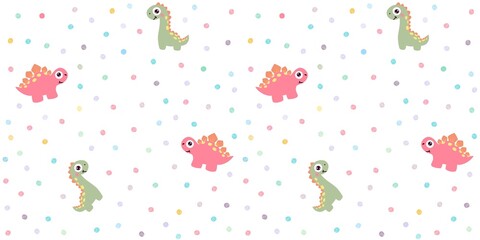 Nursery art print. Seamless pattern with Dino and dots. Children’s illustration 