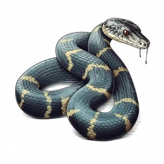 Fototapeta premium Cartoon sticker of a Cobra Snake over white background. Generative AI illustration