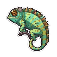 Fototapeta premium Cartoon sticker of a Chameleon over white background. Generative AI illustration