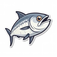 Obraz premium Cartoon sticker of a Tuna fish over white background. Generative AI illustration