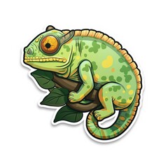 Cartoon sticker of a Chameleon over white background. Generative AI illustration