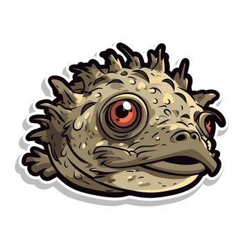 Cartoon sticker of a Toadfish over white background. Generative AI illustration