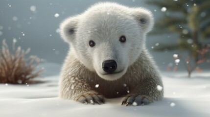 Obraz premium Cute little polar bear on the snow. Generative AI