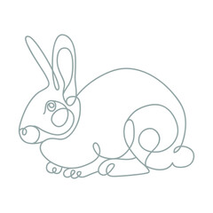 Bunny isolated on white background one line drawing. Line art rabbit vector illustration