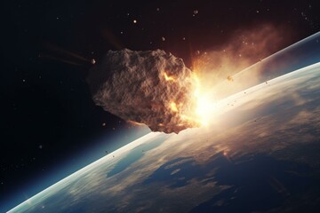 View of the catastrophic comet crash on Earth seen from outer space. Generative AI