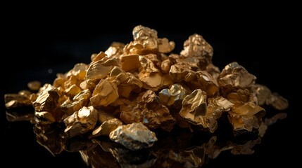 Gold Nuggets on Black Background, Generative AI