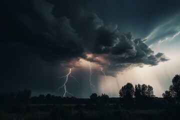 Obraz na płótnie Canvas Stormy sky with a flash of thunder. Generative AI