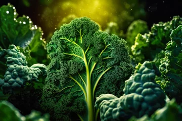 Poster Vibrant fresh green kale cabbage, closeup detail - , healthy superfood concept. Generative AI © Lubo Ivanko