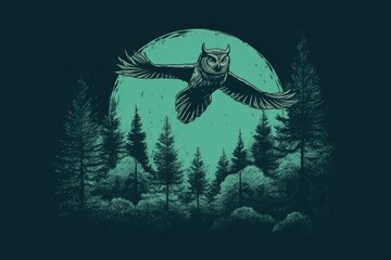 an owl in flight under a full moon in a forest Generative AI