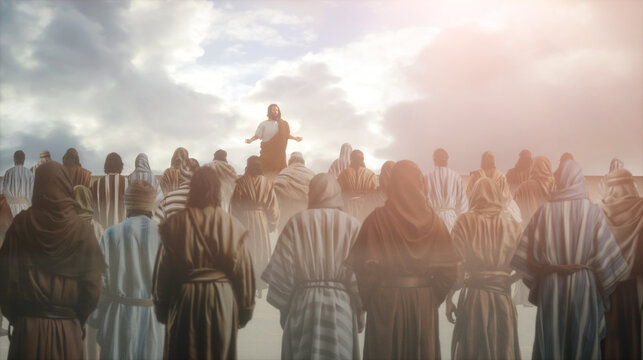 Jesus Christ and Twelve Apostles in Domus Galilaeae Sermon on the Mount 3D render