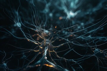 Nerve cells transmitting light signals. Generative AI