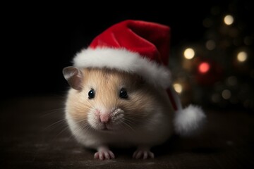 Adorable hamster wearing Santa hat. Generative AI