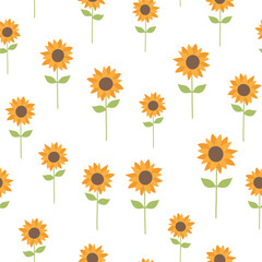 Seamless pattern with sunflowers. Vector illustration on white  background. It can be used for wallpapers, wrapping, cards, patterns for clothes and other.