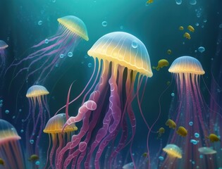 Fototapeta na wymiar Jellyfish swims in the ocean sea 