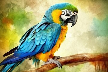 Obraz premium colorful parrot perched on a tree branch Generative AI