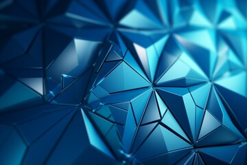 Blue geometric surface with tetrahedrons, futuristic 3D wallpaper. Generative AI