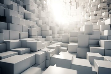 3D blocks in white create a tech inspired abstract background through 3D rendering. Generative AI