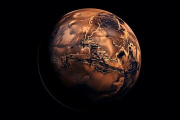 Red Mars planet on a black background. Generative AI