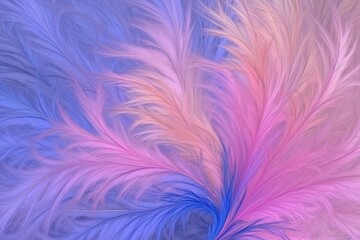 close up view of a colorful feather with shades of pink and blue Generative AI