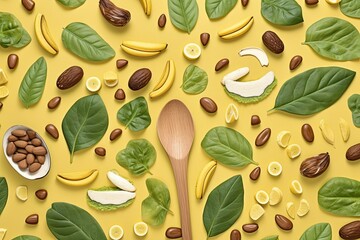wooden spoon on vibrant yellow background Generative AI