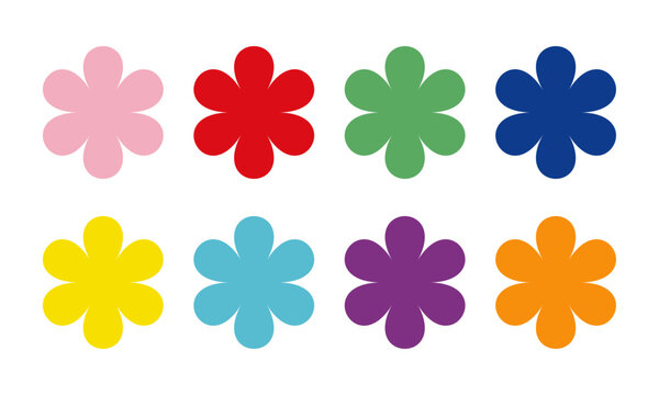 set of flowers, set of simple flower, stiker in bright color, images