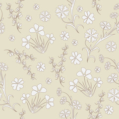 vector seamless floral pattern, on a light beige background, small different flowers for fabric design, wallpapers, home textiles, wrapping paper. monochrome pattern