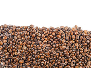 Arabica coffee beans roasted fragrant ready to make coffee that people like to drink placed on the white background looks beautiful