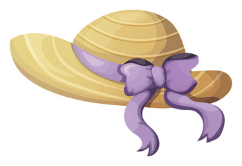 Spring braided hat with a bow on a transparent background