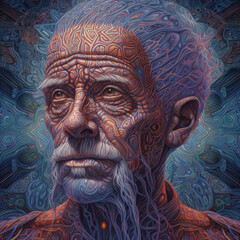 A psychedelic illustration portrait of an old man Generative Ai