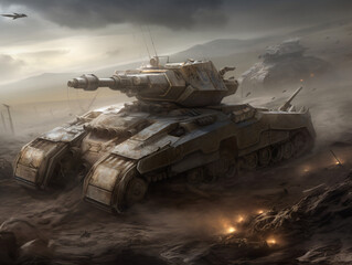 A futuristic tank in the middle of a desert Generative Ai