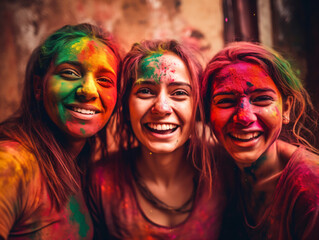 A group of young women covered in colored powder Generative Ai
