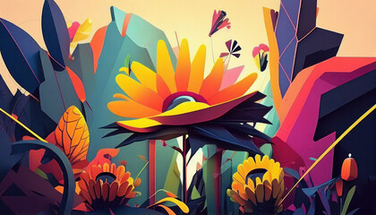 Flowers in the style of bright geometric abstractions by Generative AI