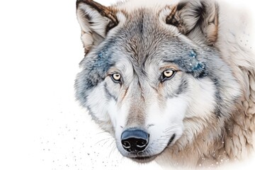 Naklejka na ściany i meble majestic wolf with piercing blue eyes gazing towards the viewer Generative AI