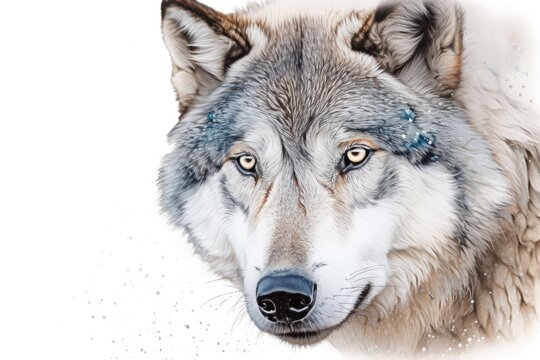 majestic wolf with piercing blue eyes gazing towards the viewer Generative AI