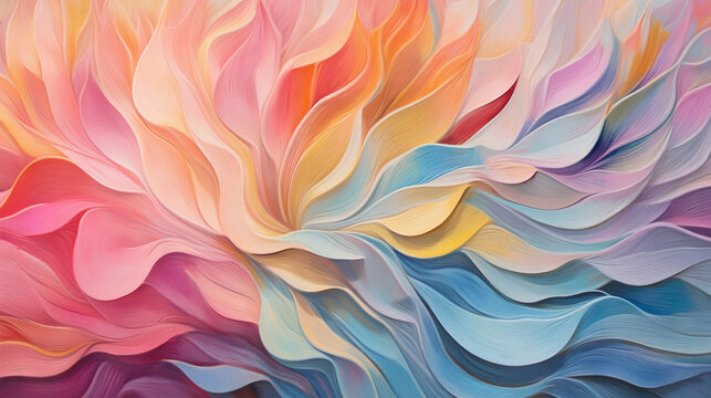 Abstract Background with a Swirl of Thick Painted Brushstrokes Resembling Lush Pastel Flower Petals - Generative AI