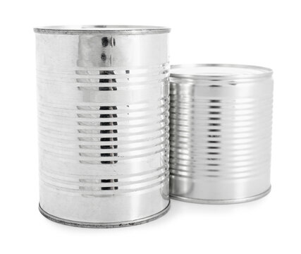 Canning tins on white background
