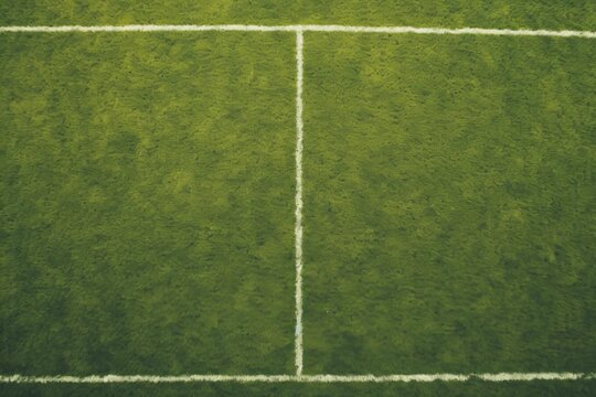 green field with a white line painted on it, representing a sports field or pitch Generative AI