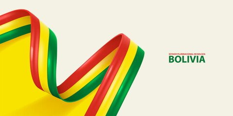 Bolivia ribbon flag, bent waving ribbon in colors of the Bolivia national flag. National flag background.