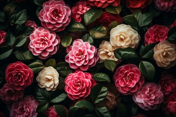 Floral background of camellias. Generative AI