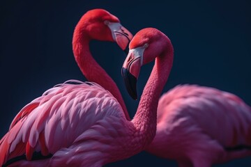Flamingos in pink against a violet backdrop. Generative AI