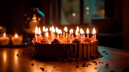 Birthday cake with candles. Generative AI