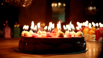 Birthday cake with candles. Generative AI