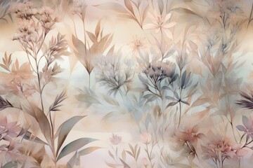 Fototapeta watercolor painting botanical dream landscape ethereal rough texture, abstract background or wallpaper. AI generated, obraz