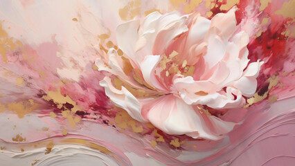 Abstract White Blossom Painting with Pink and Gold for Wallpaper, Weddings, Backgrounds - Generative AI