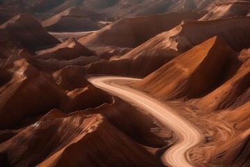 dusty desert road weaving through the arid landscape Generative AI