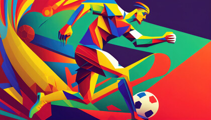 Football player in the style of bright geometric abstractions by Generative AI
