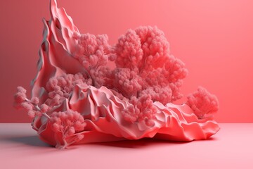 Flowing coral and pink background with room for text. Sophisticated 3D abstract design. Generative AI