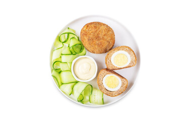 Scotch eggs on a white isolated background