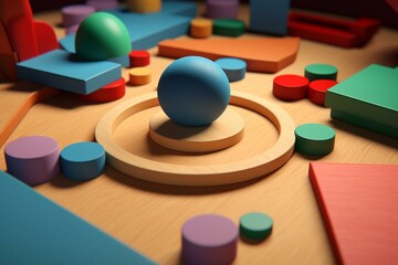 Wrong shape puzzle toy: square, triangle and circle shapes mixed up. 3D illustration. Generative AI